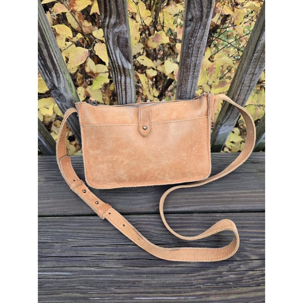 Able Crossbody Bag Leather Camel Distressed Purse Handmade